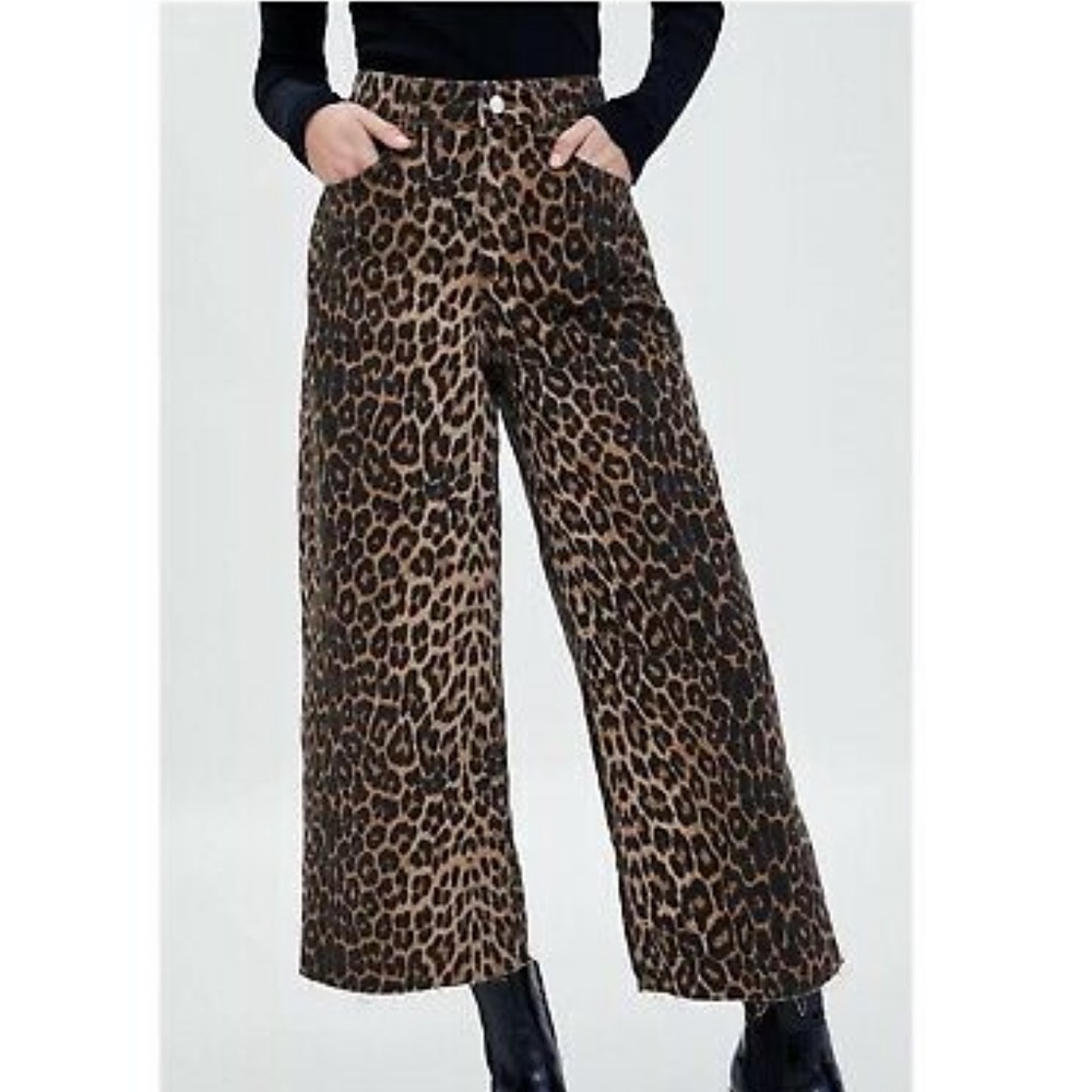 Zara cheetah animal print wide leg denim pants